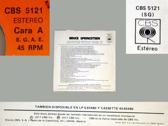 Bruce Springsteen - BLINDED BY THE LIGHT / SPIRIT IN THE NIGHT